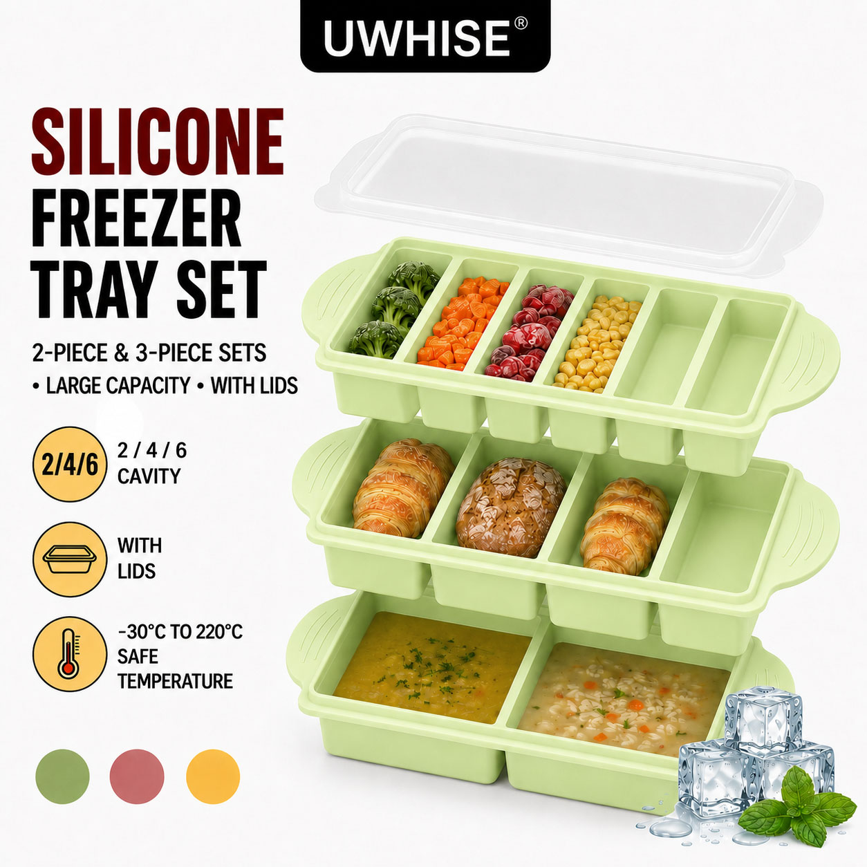 Uwhise 2/3 PACK siliconen vrie - Meal Prep Template recensie en prijs