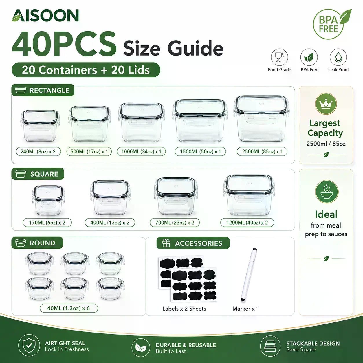 40 stuks extra grote 85oz sili - Meal Prep Containers recensie en prijs